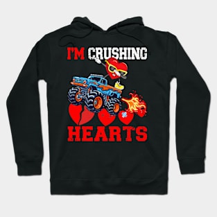 I Crush Hearts Monster Truck Toddler Boys Valentine_s Day Hoodie